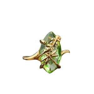Boho Style Gold and Green Gemstone Dragonfly Ring